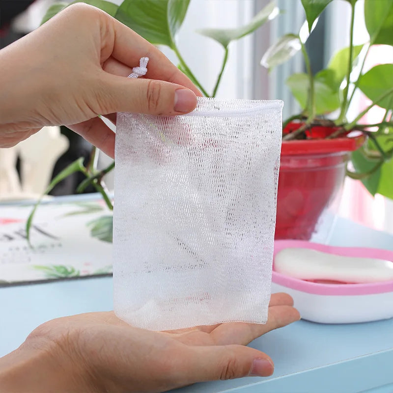 Logo Accept 9*11Cm Handmade Single Korea Drawstring Nylon Mesh Clean Soap Bubble Bath Soap Mesh Bag Bubble Net Bag