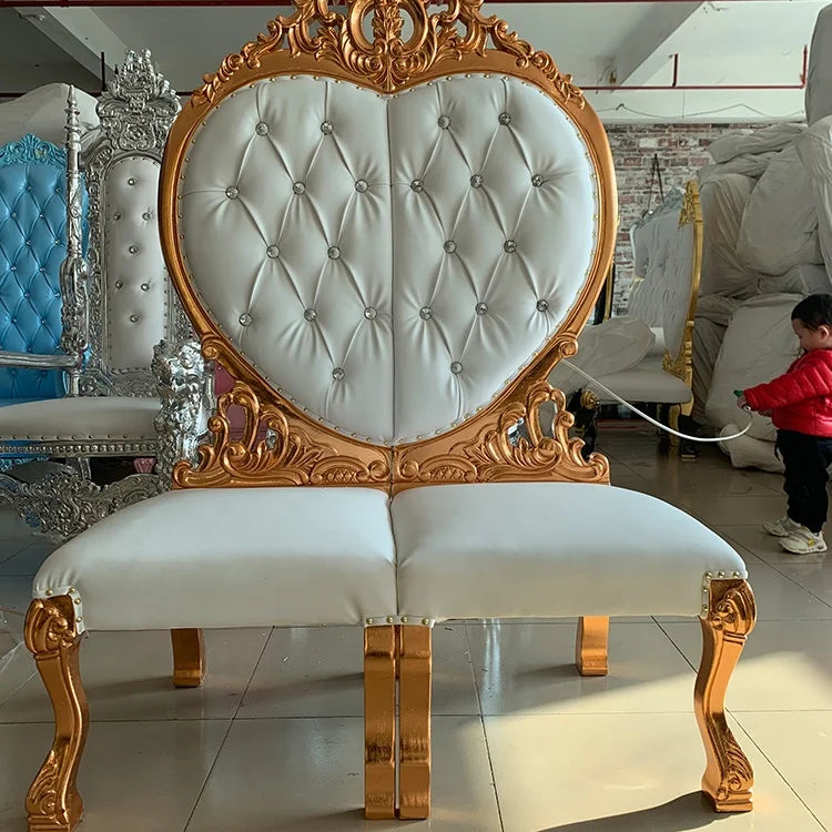 New Arrival Heart-Shaped 2 Seats Decorated With Crystal Buttons Gold/Silver/Copper Frame Banquet King Throne Wedding Chair