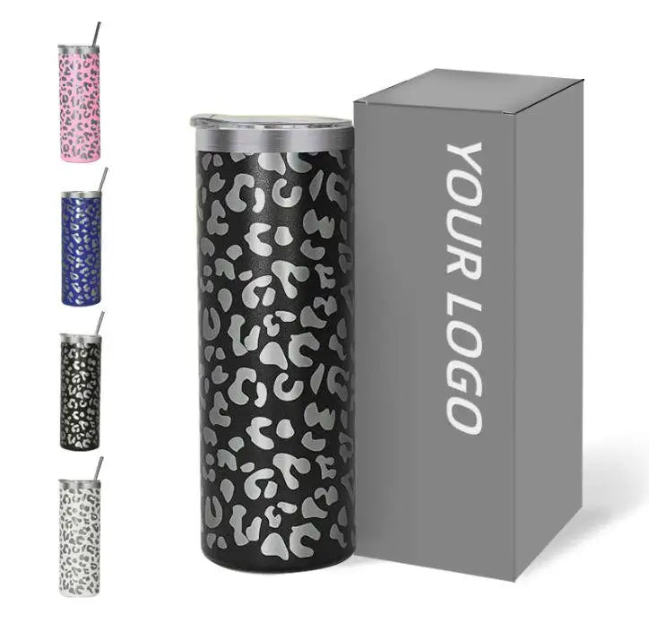 20oz Leopard Coffee Mug With Lid and Metal Straw Custom Purple logo