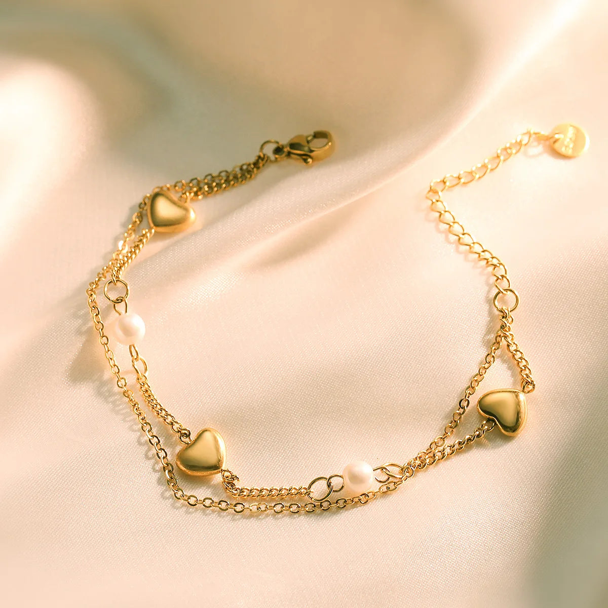 2025 Fashion Double Layer Heart Star Pearl Bracelet 18K Gold Plated Stainless Steel Bracelet Beaded Bracelet for Women Girls
