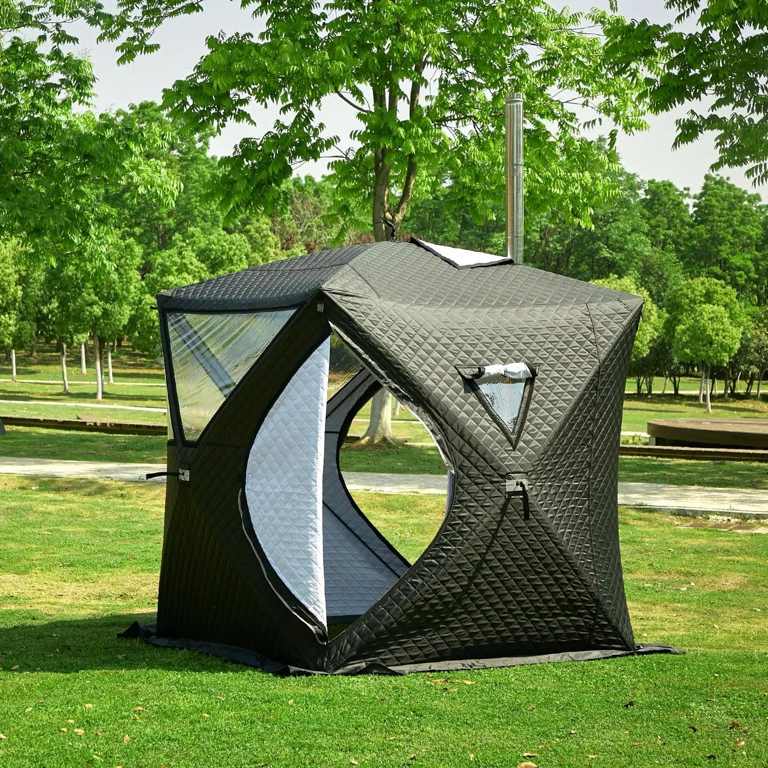 Portable Outdoor Wood Burning Sauna Room Tent Double Layer Four-Season Grill Carbon Fiber Pole 210D Oxford Cloth for Parties