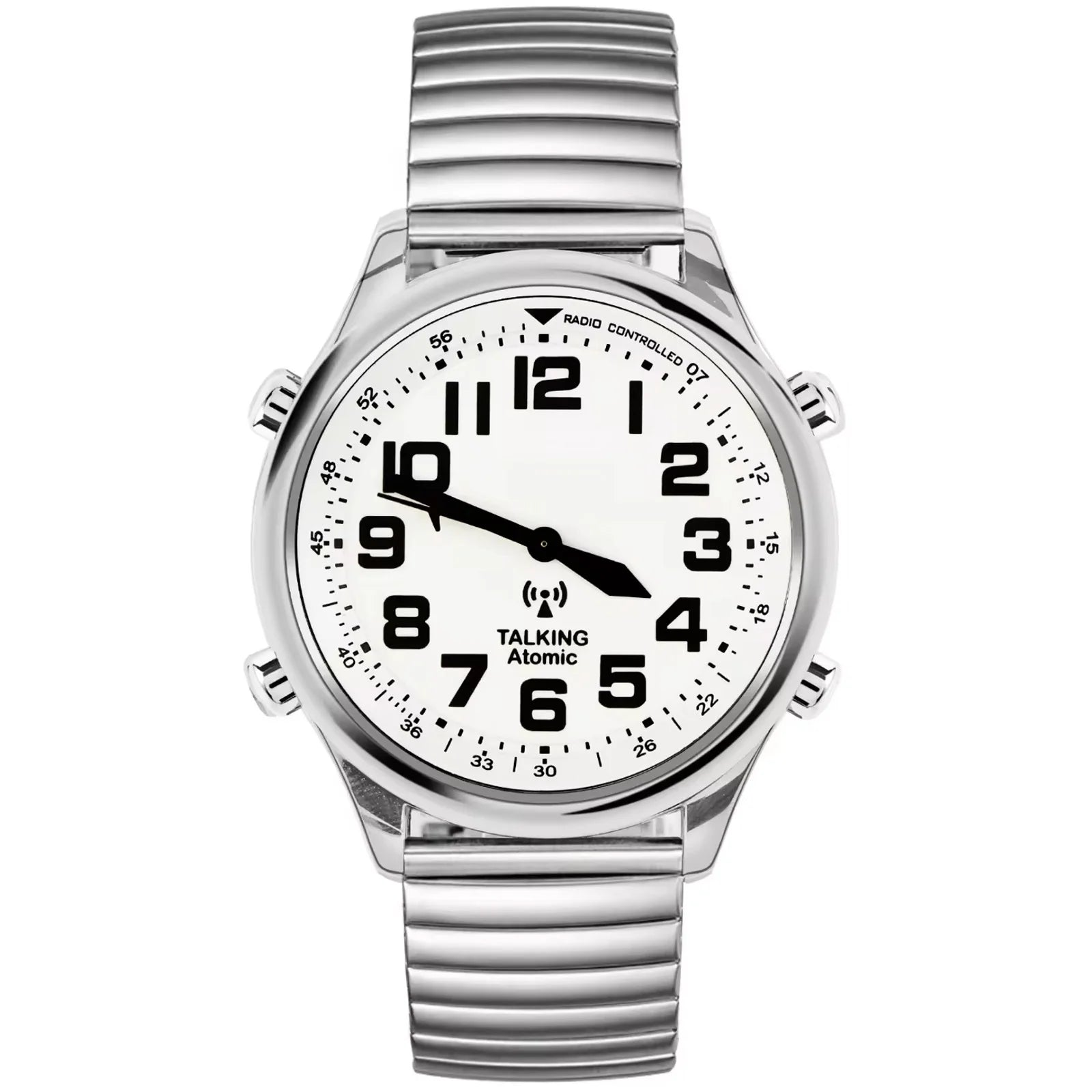 Maujoy Metal Case Clear and Stretch Band Loud Voice British Accent Atomic Talking Watch Atomic Talking Watch for the Blind