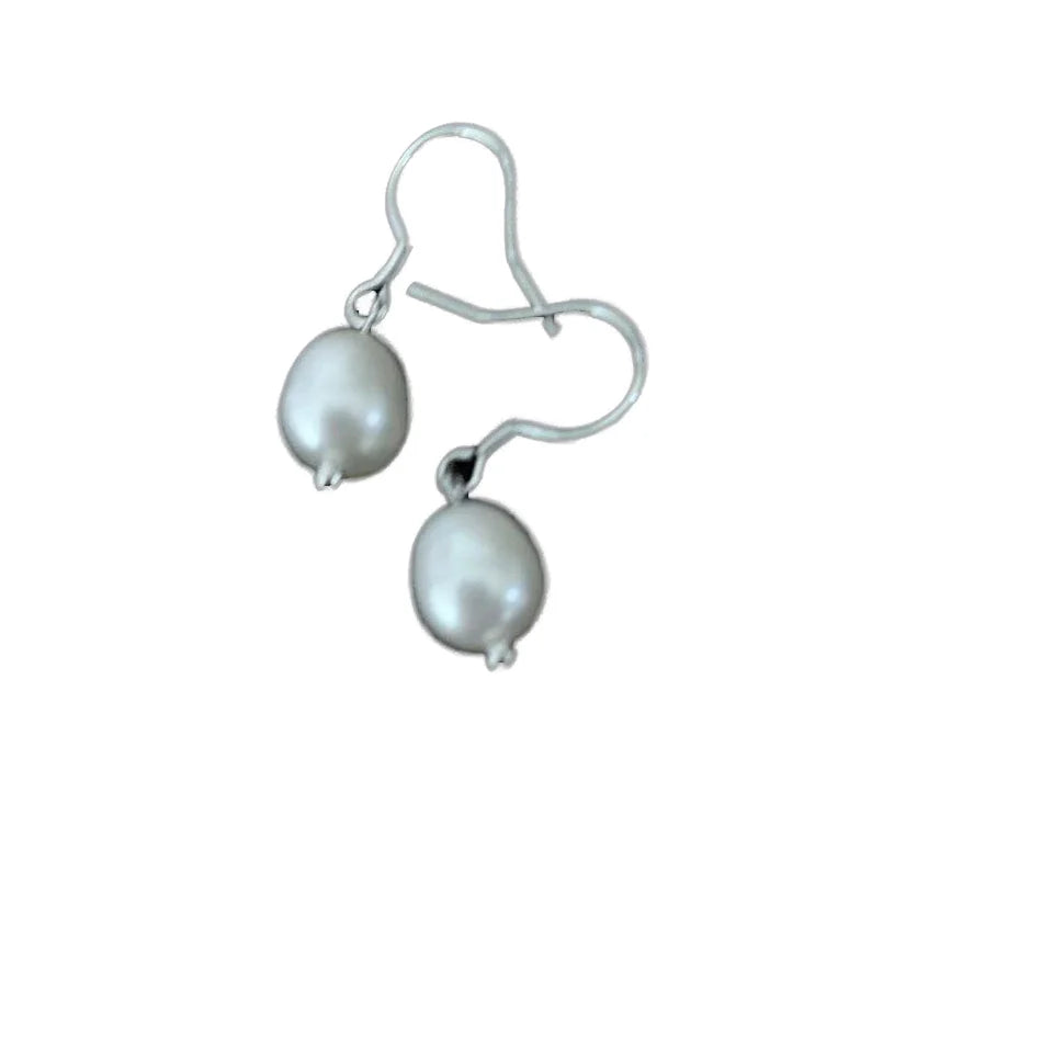 YUEMOON 925 Sterling Silver Drop Earrings Latest Design Natural Rice Freshwater Pearl 8mm for Wedding or Party