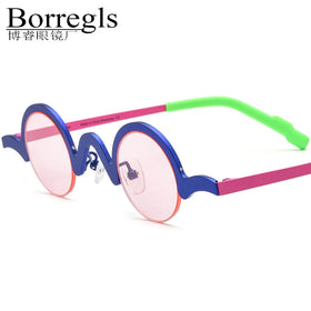 Borregls Titanium Sunglasses Women 2025 New Fashion Brand Designer Vintage Small Round Men Half-Rim UV400 Sun Glasses 185810T