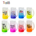 Topjlh Sublimation Colored Ground Glass Coffee Mug Cup 16oz Gradient Color Bottom Glass Frosted Beer Mugs for Beer Use