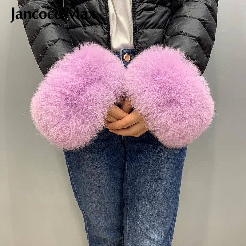 Fashion Accessories Women Gloves Luxury Real Genuine Fox Fur Cuffs