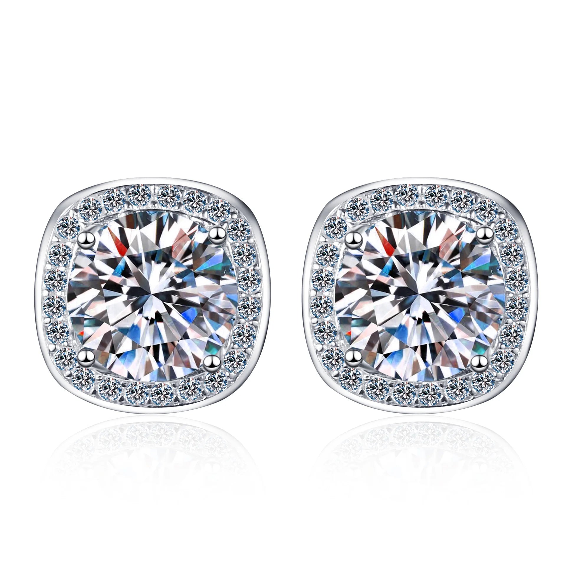 Cross-border Dircet Sale 18K White Gold Plated 925 Sterling Silver 2Carat Moissanite Stud Earrings for Women