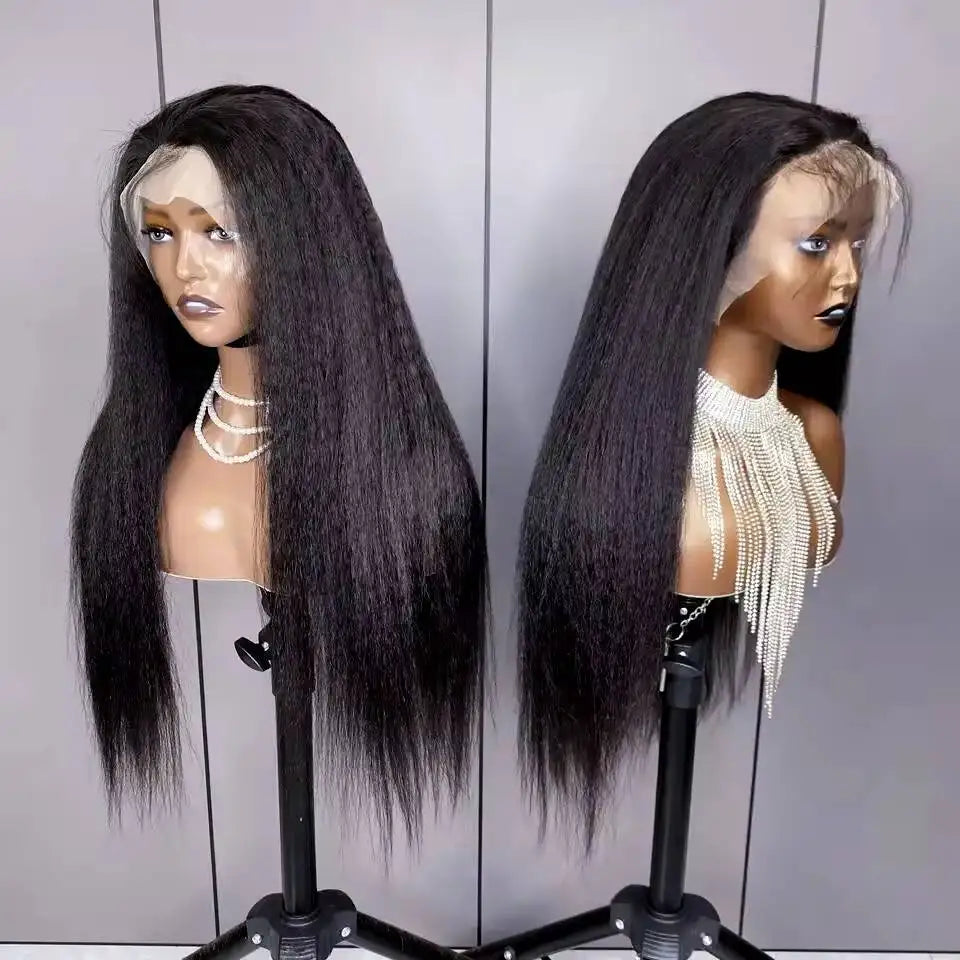 Wholesale Raw Vietnamese Virgin Hair Kinky Straight Wig 100% Human Hair Lace Front Wig Natural Color Glueless 13x4 Frontal Wigs MegaBDM