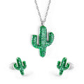 Fashion Jewelry Classic Geometric Green Necklace Stud Earrings Women Waterproof Stainless Steel Cactus Jewelry Sets Gifts