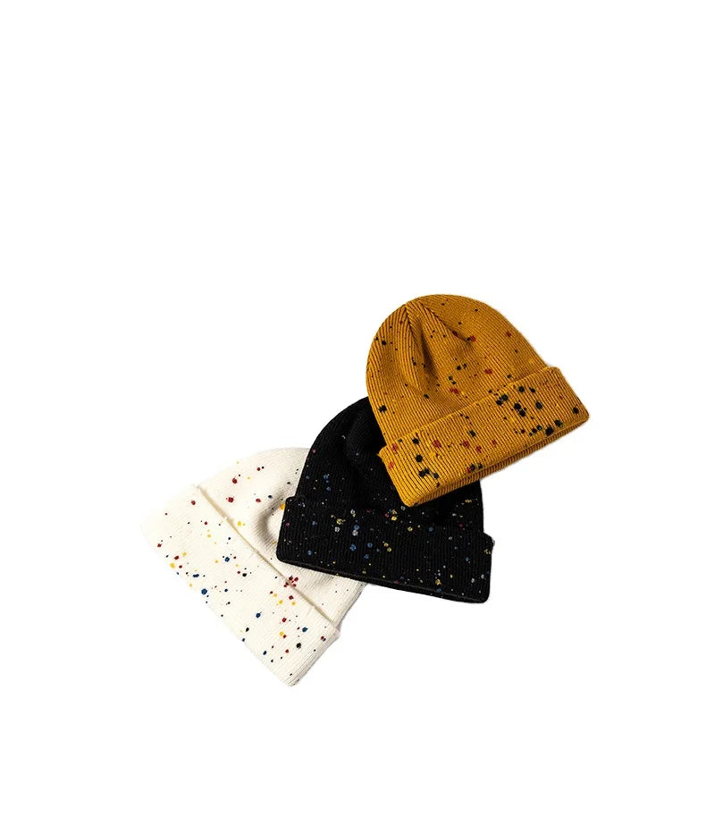 Winter Unisex Color Spot Decoration Acrylic Warm Outdoor Travel Knitted Beanie Hat Custom Hats logo Embroidery