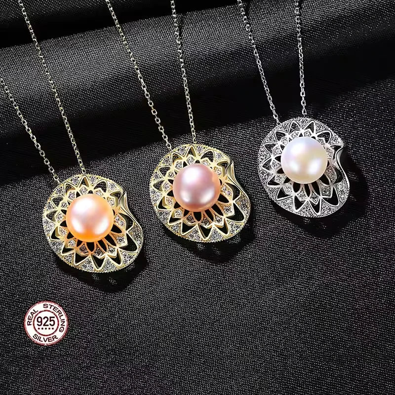 YFN Jewelry 925 Sterling Silver White or Pink Freshwater Pearl Dainty Conch Shape Necklace