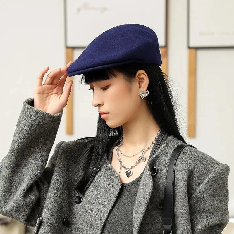 Latest Hot Sale Custom Pure Wool Peaked Cap Fashionable French Beret Embroidery Beret Hat for Women Outdoor Autumn