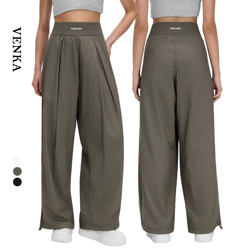 Custom Ladies High Waist Stretch Gym Sports Hip Lift Yoga Workout Drawstring Pants for Female All-Match Casual Loose Pants
