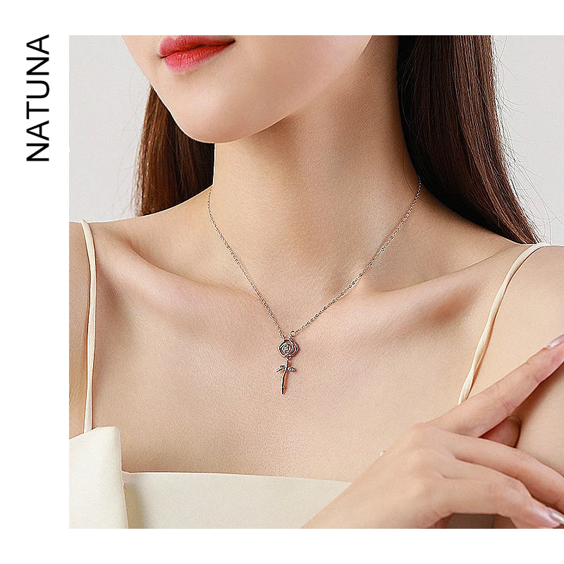 Vintage Rose Pendant Necklace 925 Silver Jewelry 2023 Fashion Jewelry 925 Bijoux En Argent Pendant Necklace for Women