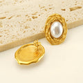 Stud Vintage Chunky Creoles Acier Inoxydable Stainless Steel 18k Gold Plated Oval Pearl Fashion Jewelry Earrings for Women