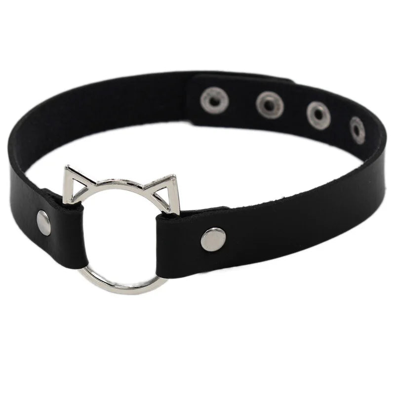 SC Popular Creative Punk Leather Necklace Sexy Skull Choker Necklace Gothic Hollow Cat Necklace for Teen Girls