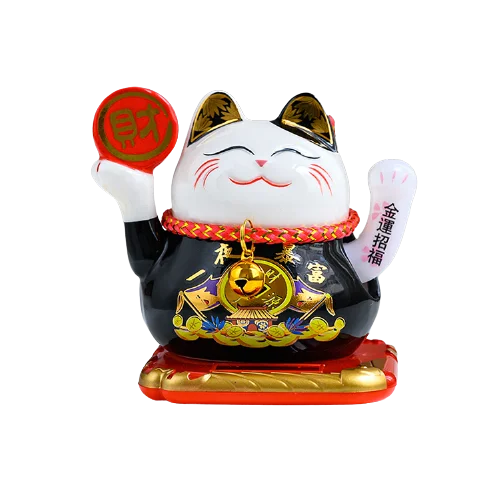 Solar Powered Japanese Lucky Fortune Maneki Neko Ceramic Cat White Waving Arm