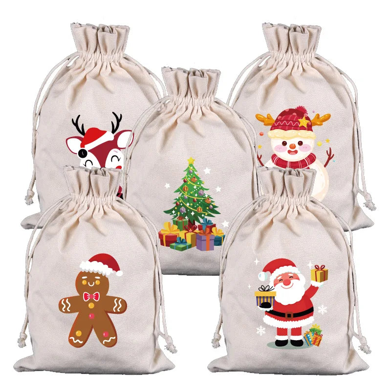 MIO 28 Styles Christmas Gifts Bag Assorted Sizes Candy Gift Storage Bag Cute Santa Snowmen Drawstring Canvas Pouch Bag