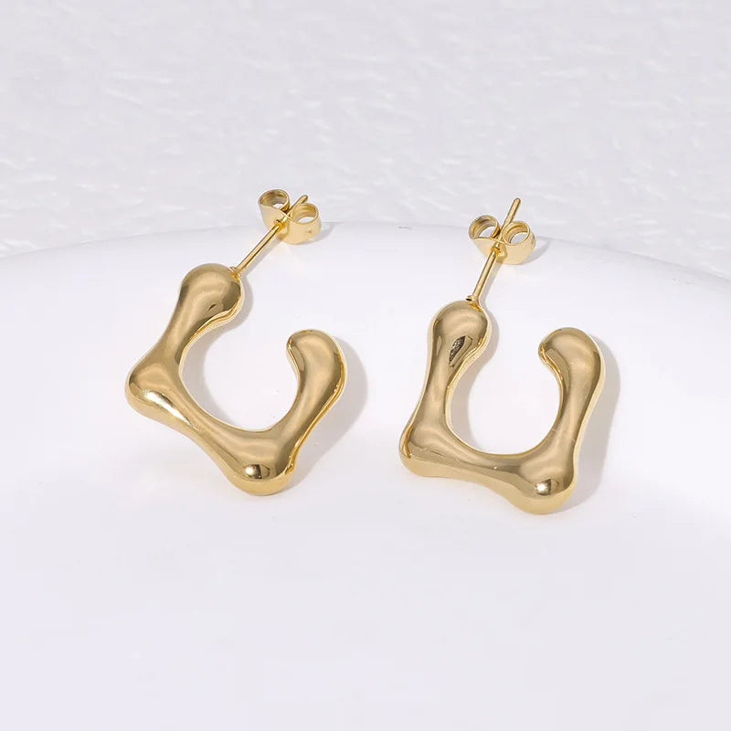 Beimai OEM Earrings Metallic Style Irregular 18K Gold-plated Simple Titanium Steel Stud Earrings