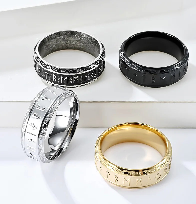 CYG Viking Vintage Classic 18K Gold Plated Stainless Steel Prong Set Unisex Wedding Anniversary Gift Rune Ring Model CYG-JZ1187