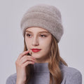 Winter Angora Wool Knitted Beanie for Elegant Ladies Custom Warm Skull Hats With Pearls Middle-Aged Women Rabbit Wool Hats