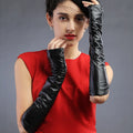 Fashion Ladies Long Gloves Half Finger Arm Length Sheepskin Leather Gloves
