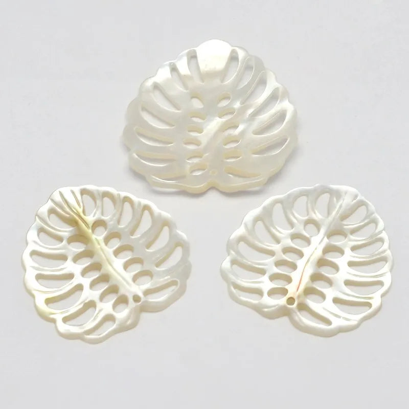 Pandahall Vintage 5pcs White Natural Mother of Pearl Pendants Gold Plated Tropical Leaf Charms Monstera Shell Jewelry