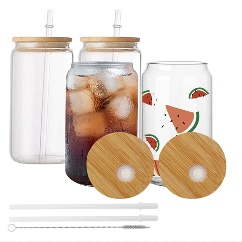 New Sublimation Transparent 400-500ml Glass Creative Pot Tea Juice Milk Coffee Cup Durable Water Container Sublimation Canister