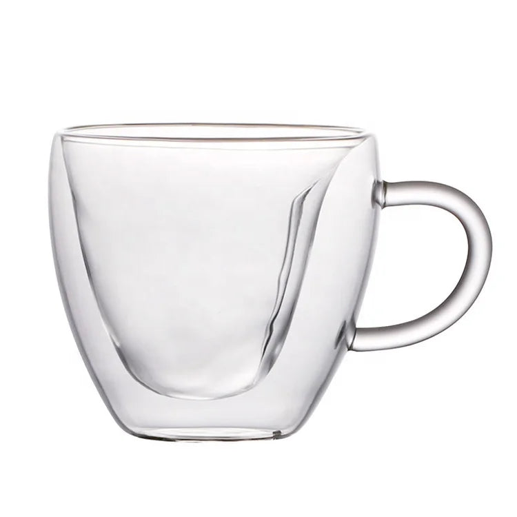 Hot Sale 250ml clear love Heart Double Walled Glass Coffee Mug with Handle