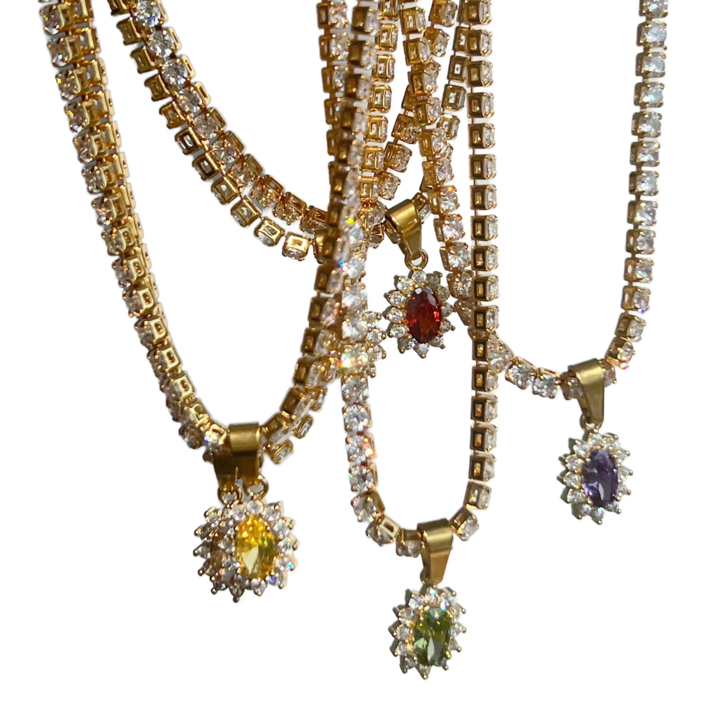 New 18k Gold-plated Brass Tennis Necklace for Women Luxurious and Fashionable Oval Zirconia Pendant Necklace Jewelry Wholesale
