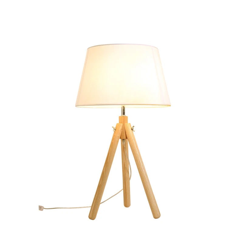 Nordic Modern Hotel Bedroom Table Lamp with Fabric Shade Tripod Design Wooden Table Lamp for Home Decor