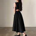 Wholesale 2026 Korean Chic Summer Vintage Style Round-neck Back Hollow-out Open Waist Waist Show Thin Sleeveless Vest Dress
