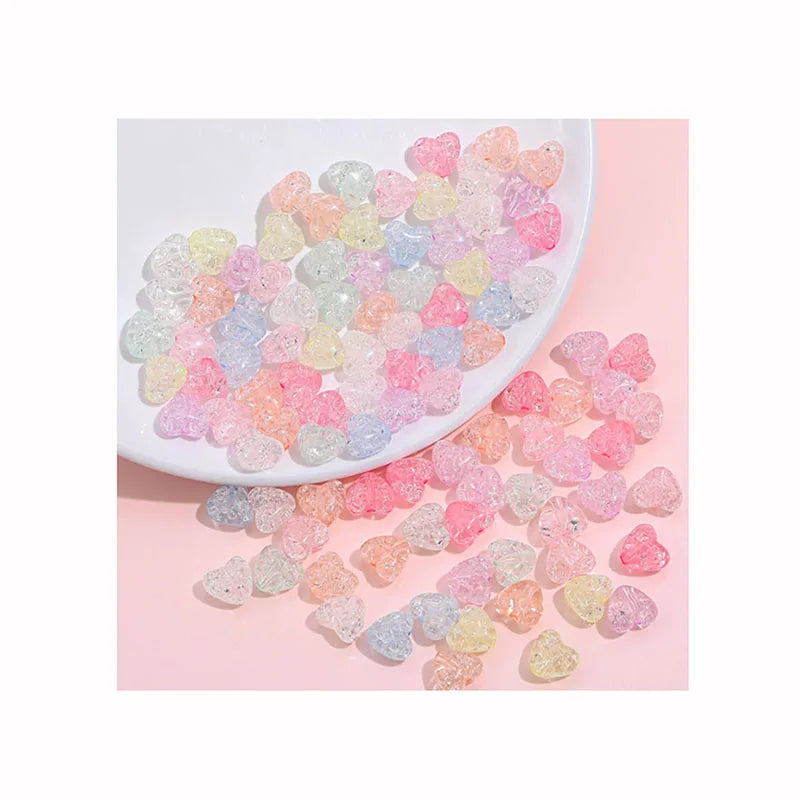 Multicolor Acrylic Small Heart Crack Perforated Beads DIY Handmade Jewelry Bracelet Accessories Earring Material Loose Beads