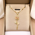 Romantic Rose Diamond Necklace for Women Luxury Elegant Gold Plated Stainless Steel Clavicle Chain All-Match Accessory