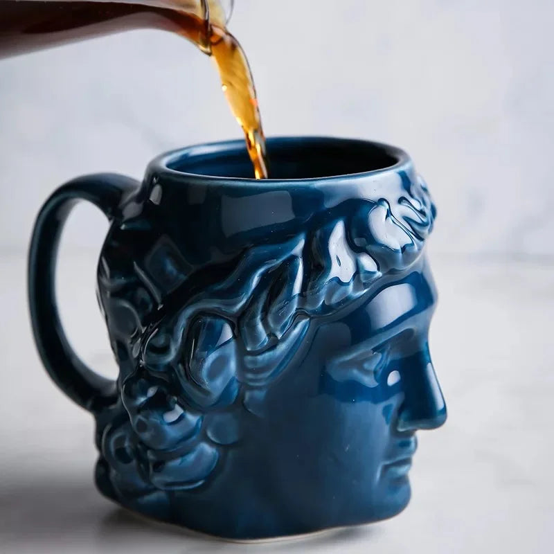 Large Capacity Pottery Glass David Head Mug Sculpture 500ml Coffee Cup Desktop Ornaments Office Pen Holder