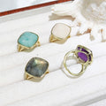 Cushion Cut Natural Crystal Gemstone Ring Amazonite Amethyst Labradorite Bezel Setting Adjustable Faceted Stone Jewelry