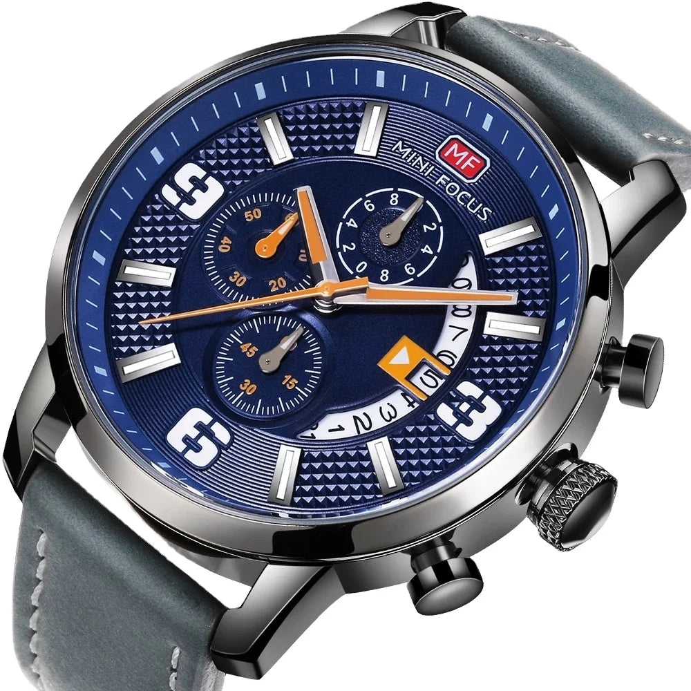 MINI FOCUS 0025 Men's Wristwatch Quartz Wrist Watch Men Multifunction Luxury New Leather Strap Watches Relogio Masculino