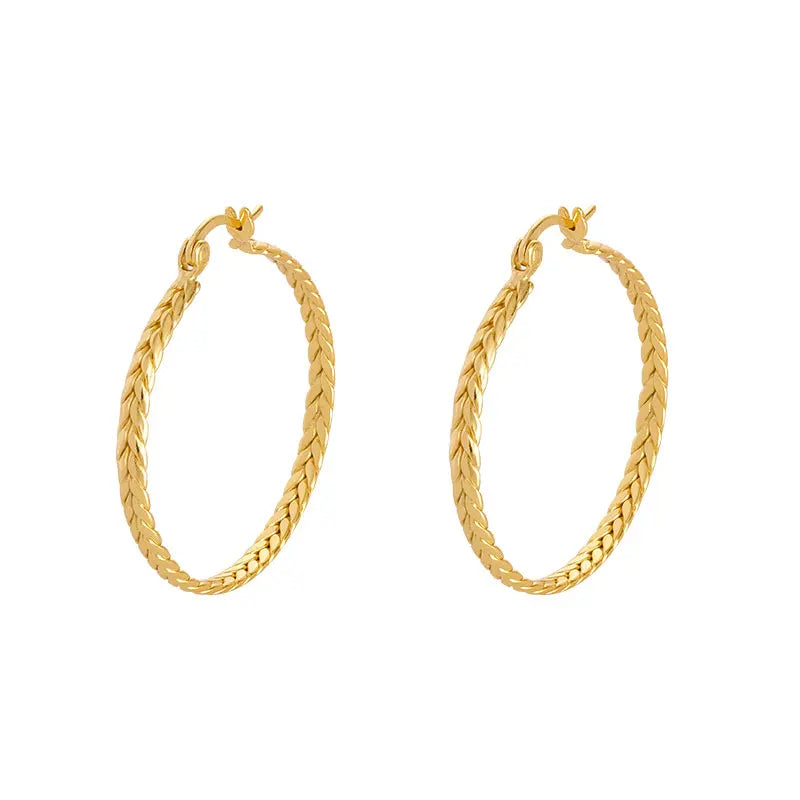 Trendy 925 Sterling Silver Wheat Texture Clip on 35 mm  Big Hoop Earrings