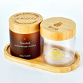 Natural Cosmetic Bamboo Set Container 50ml 150ml 250ml 500ml Bamboo Cream Jars Wood Bottles with Bamboo Tray