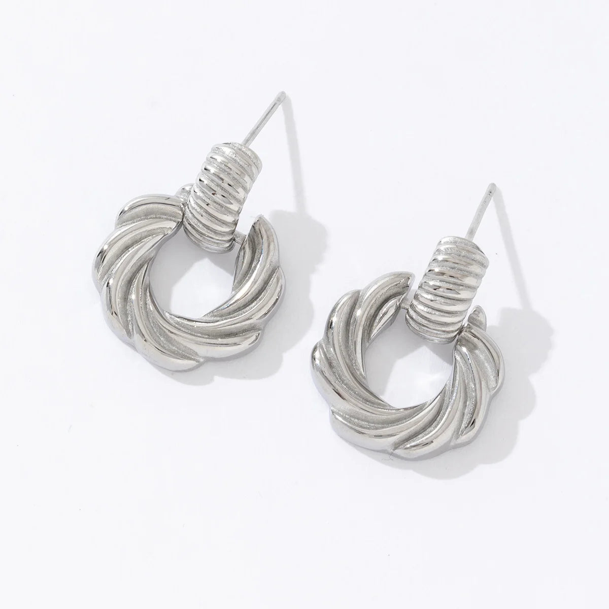 New Arrivals Waterproof Vintage 18K Gold Silver Plated Stainless Steel Hollow Twist Earrings