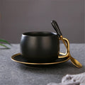 Western Black Color Gold Rimmed Royal Tea Coffee Cup Sets 280 ml Ceramic Cup Saucer for Restaurant