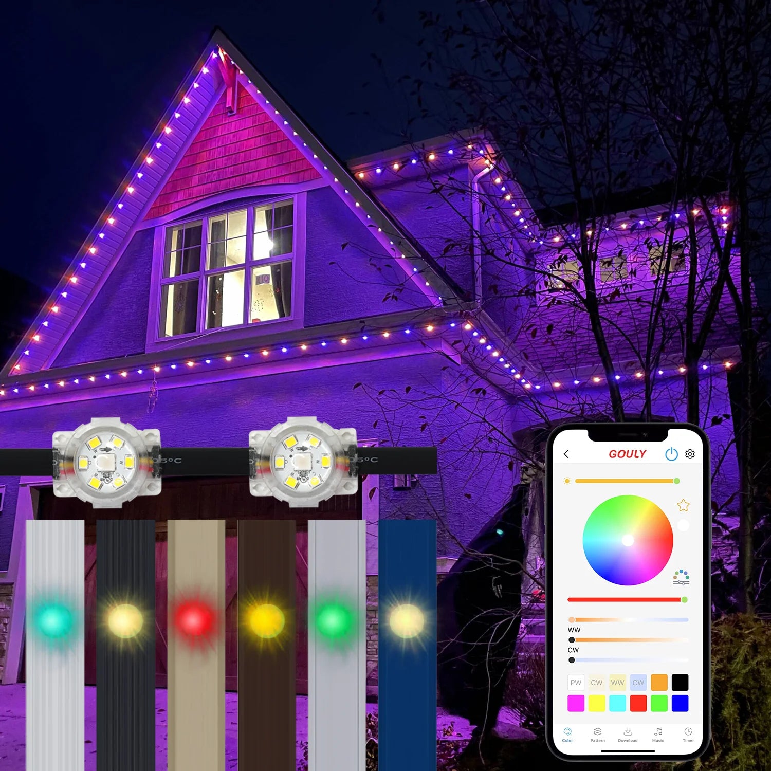 gouly House Holiday Lighting Dc36v 1.5w 7.5w Ucs2905 Rgbcw Chasing Color Permanent Christmas Lights