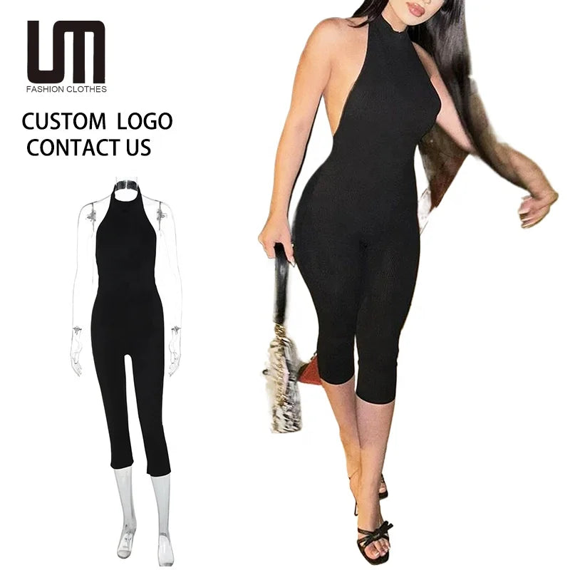 2025 New Women Sexy Jumpsuit - Halter Neck Backless Romper with Bodycon Fit (Festival/Streetwear)