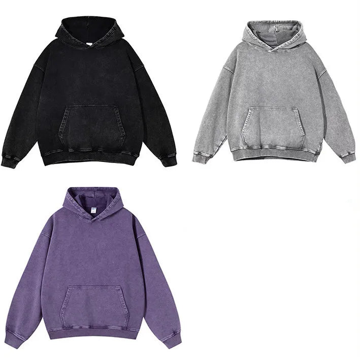 Wholesale Custom Logo Streetwear Oversized Blank Unisex Acid Washed Hoodie No String