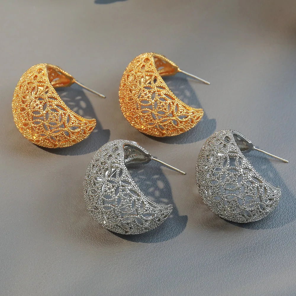 Shescity Trendy INS Style Hollow Carving Designer Gold Plated Drop Earrings Fashionable Jewelry Women Drop Earrings for Gifts