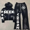 DCY 2025 Trending Product Sun Faded Washed Hoodie Sets BlankMens Zip up Tracksuit Acid WashFaded Cropped Boxy Tracksuit