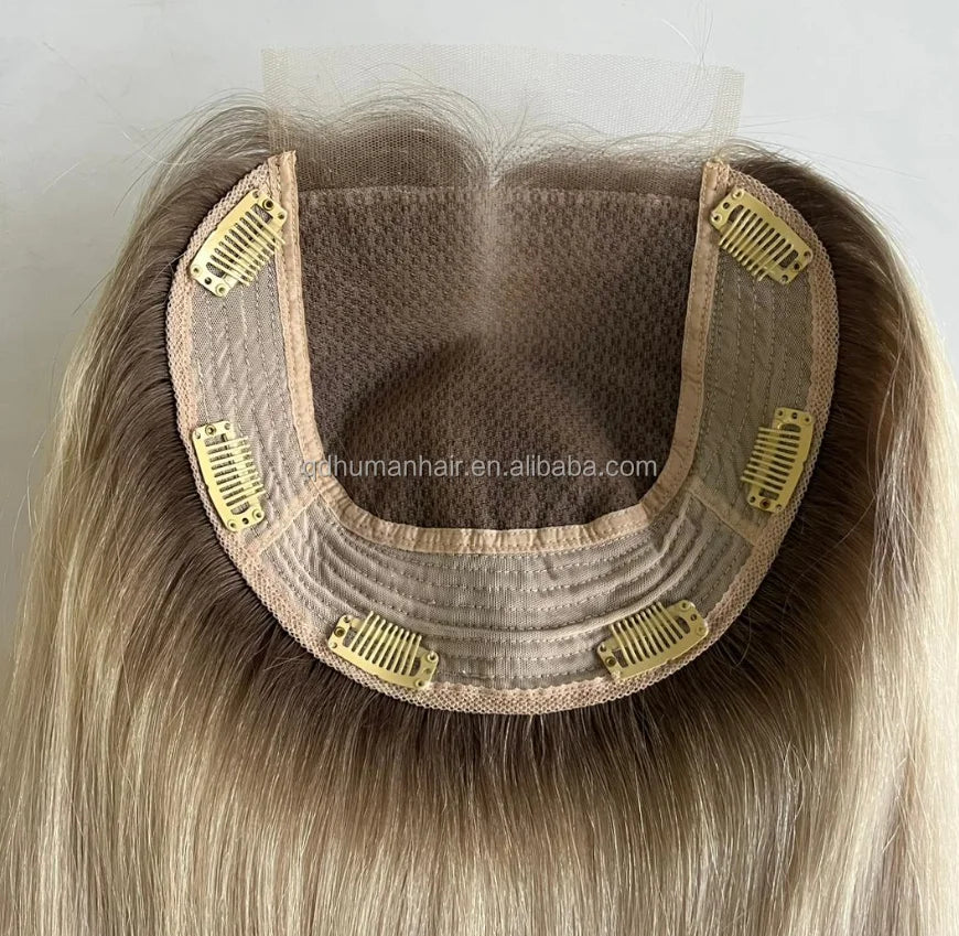 Highest Quality Human Hair Mini Wig Swiss Lace Top 8*8 Inch Glue Less Raw Human Hair Topper for Women