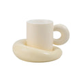 Solhui New Arrival Color Contrast Ceramic Fat Mug with Saucer Light Luxury Afrernoon Tea Cup Set