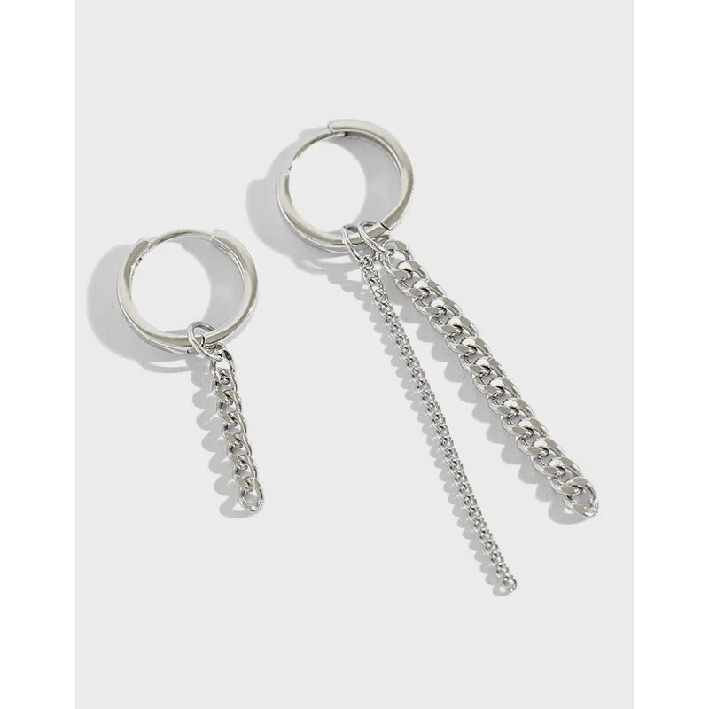 S925 Sterling Silver Personalized Designer Hoop Earrings Chain Asymmetric Statement Earrings Fashion Jewelry Earrings Women