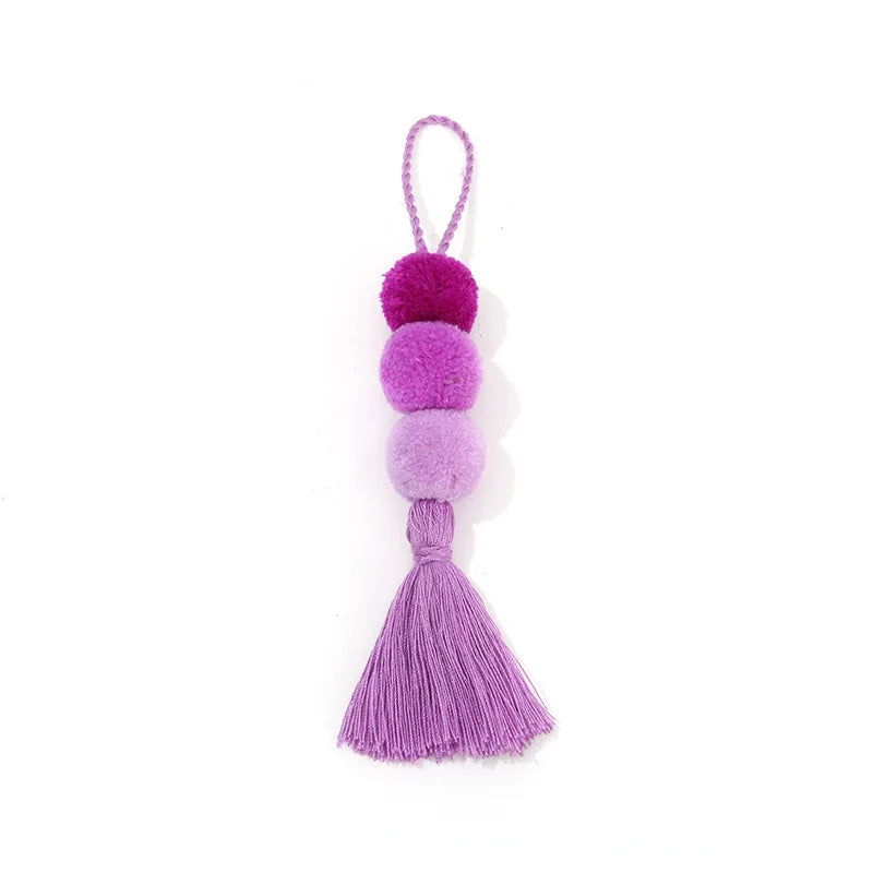 Custom Colorful Long Tassel PomPom Keychain Wholesale Purse Handbags Bag Decor Charms Pendant Key Ring